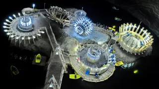 Mina Terezia din Salina Turda, luminată și văzută de sus din Mina Rudolf